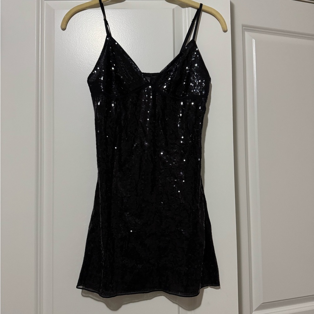 Victoria’s Secret The Lacie Sequin Lace Black Slip Dress Small‎